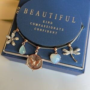 Silver Charm Bracelet Butterfly Dragonfly, Flower